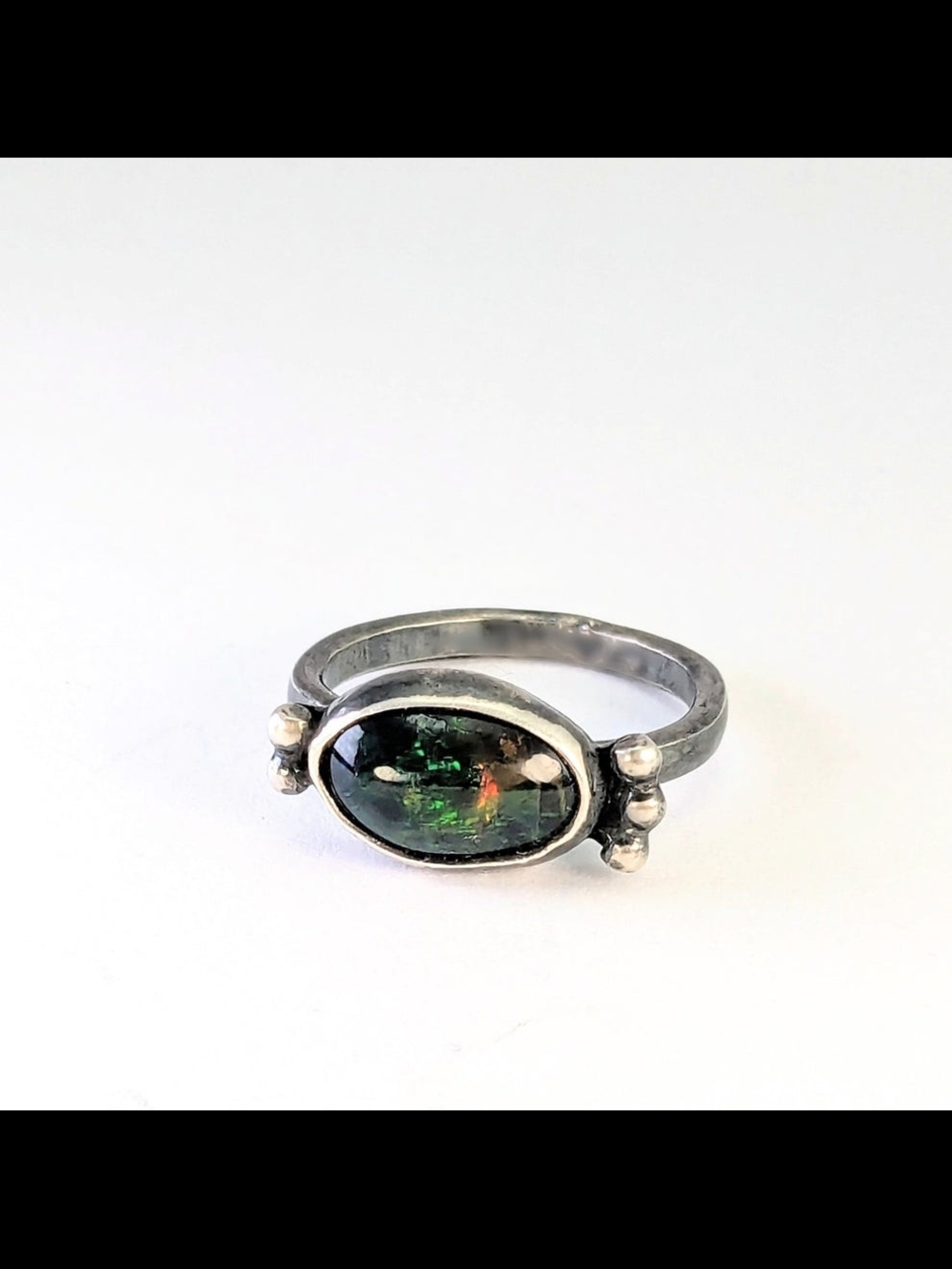 Size 4.5 Sterling Silver Black Ethiopian Welo Opal Ring